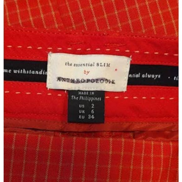 Anthropologie The Essential Slim Red Plaid Pants Slacks Size 2 - Picture 10 of 11